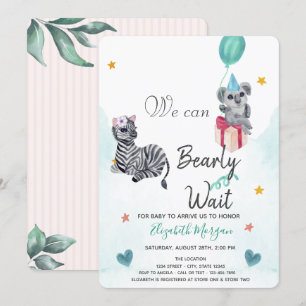 Watercolor Elephant,Zebra Striped Baby Shower Invitation