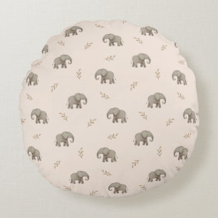 Watercolor Elephants Blush Pink Nursery Pattern Round Cushion