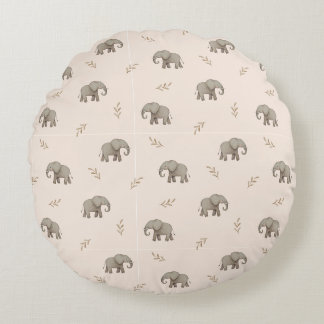 Watercolor Elephants Blush Pink Nursery Pattern Round Cushion