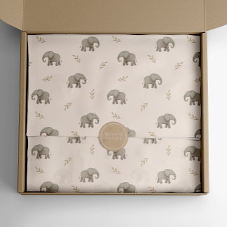Watercolor Elephants Blush Pink Safari Pattern Tissue Paper