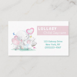 Watercolor Elephants Child Daycare Service Business Card
