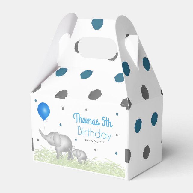 Watercolor Elephants Dots Pattern Birthday Boy Favour Box (Front Side)