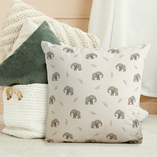  Watercolor Elephants Neutral Nursery Pattern Cushion