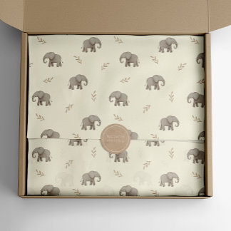 Watercolor Elephants Pale Yellow Safari Pattern Tissue Paper