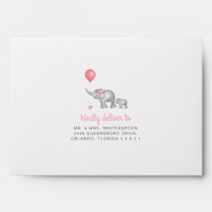 Watercolor Elephants Pink Hearts Baby Girl Shower Envelope