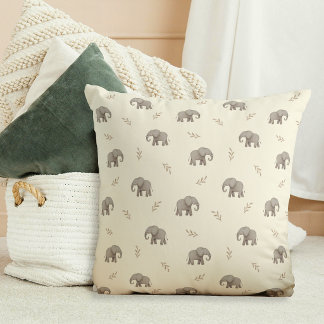 Watercolor Elephants Yellow  Nursery Pattern Cushion