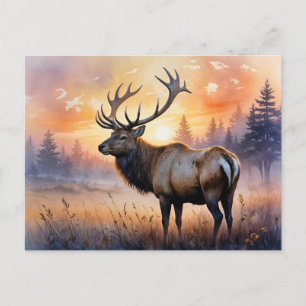Watercolor Elk at Sunrise Postcard