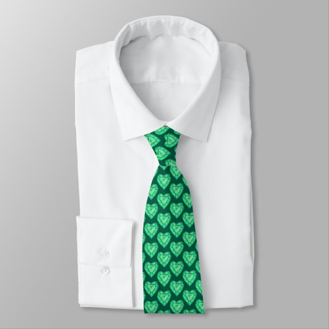 Watercolor emerald green heart stone patterned tie (Tied)