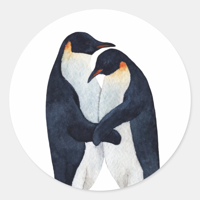 Watercolor Emperor Penguins  Classic Round Sticker (Front)