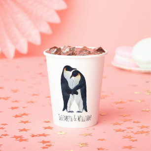  Watercolor Emperor Penguins Couple Name Paper Cups