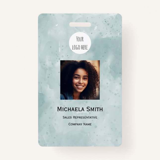 Watercolor Employee Photo Company Logo Security ID Badge (Front)