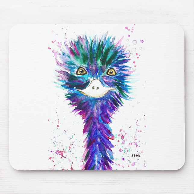 Watercolor emu animal bird cute colourful purple mouse mat (Front)
