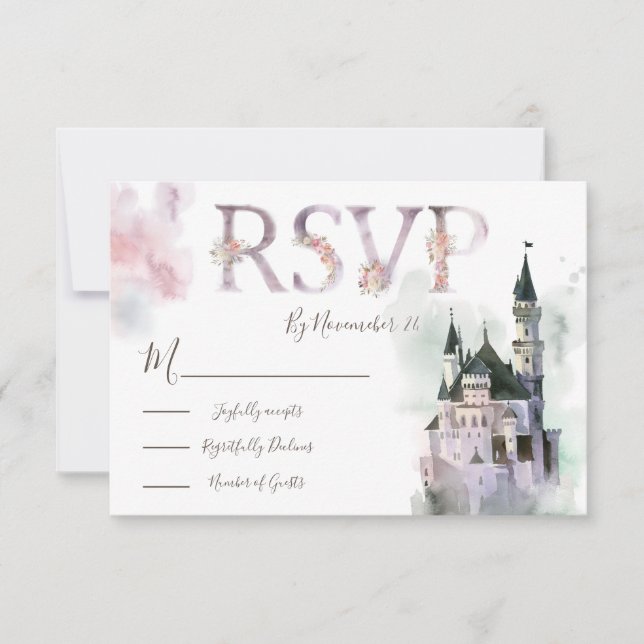 Watercolor Enchanted Castle response cards RSVP (Front)