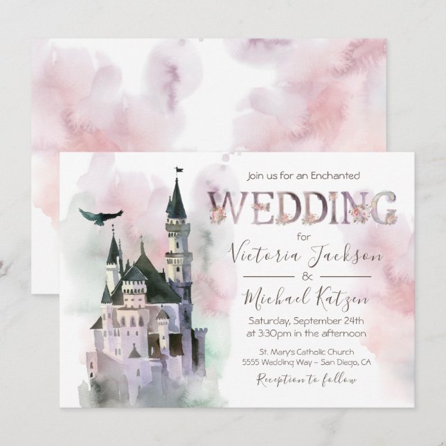 Watercolor Enchanted Castle Wedding Invitation (Front/Back)