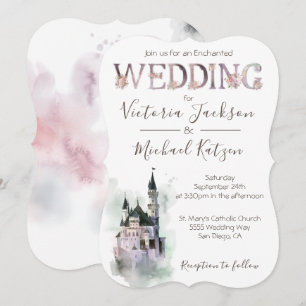 Watercolor Enchanted Castle Wedding Invitation