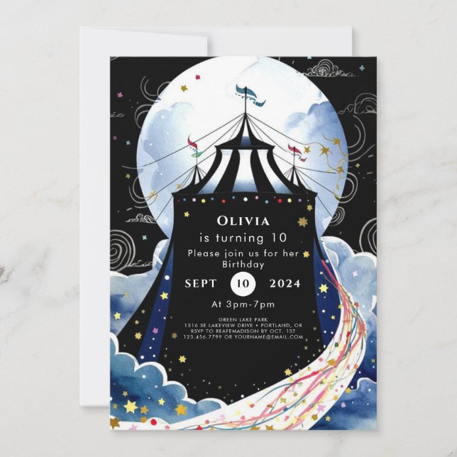 Watercolor Enchanted Circus Birthday Invitation (Front)