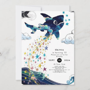 Watercolor Enchanted Deepsea Shark Birthday Invitation
