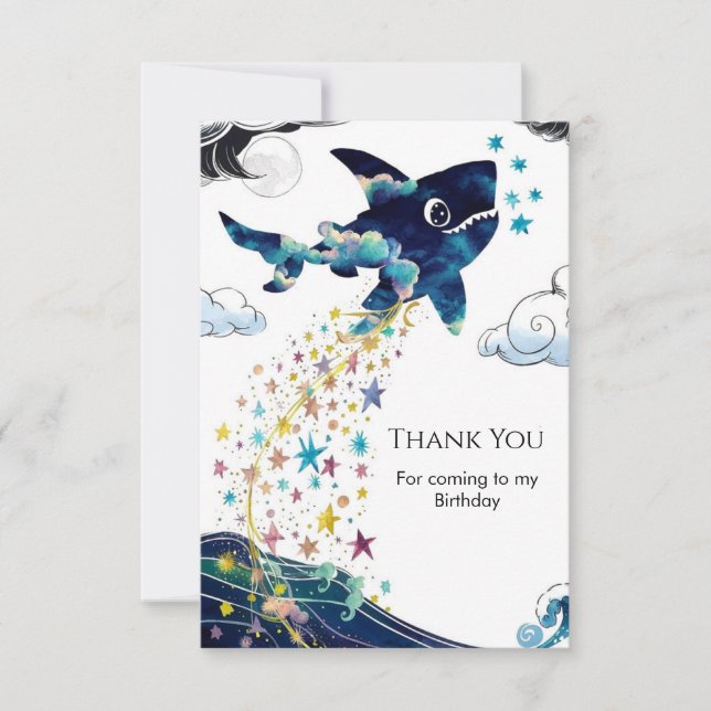 Watercolor Enchanted Deepsea Shark Birthday Thank You Card (Front)