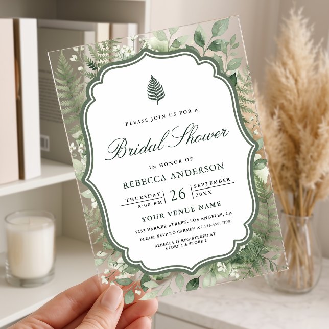Watercolor Enchanted Forest Bridal Shower Acrylic Invitations (Creator Uploaded)