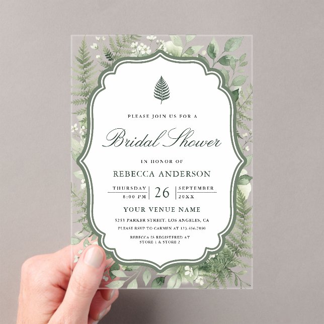 Watercolor Enchanted Forest Bridal Shower Acrylic Invitations (Insitu (Handheld))