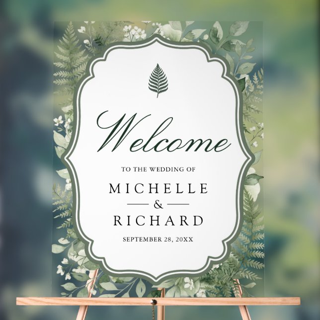 Watercolor Enchanted Forest Wedding Welcome Acrylic Sign (Neutral)