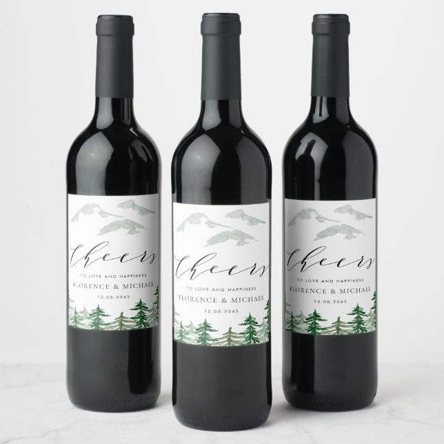 Watercolor Enchanted Forest Woodland Wedding Wine Label (Bottles)