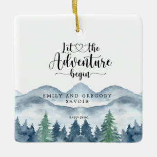 Watercolor Engagement Keepsake Ceramic Ornament