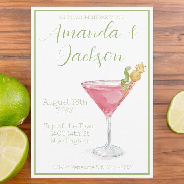 Watercolor Engagement Party Cosmopolitan Cocktail  Invitation (Creator Uploaded)