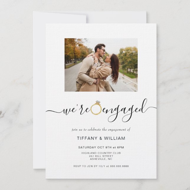 Watercolor Engagement ring Photo Engagement  Invitation (Front)