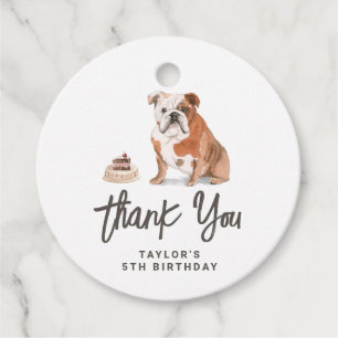 Watercolor English Bulldog Birthday Thank You Favour Tags