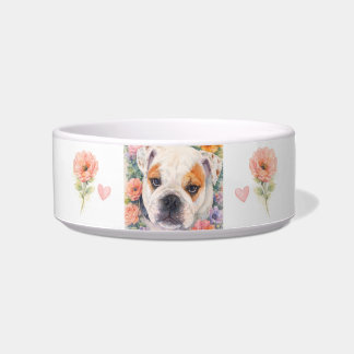 Watercolor English Bulldog Floral Pet bowl