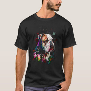 Watercolor English Bulldog with flowers 131 T-Shirt