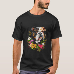 Watercolor English Bulldog with flowers 93 T-Shirt