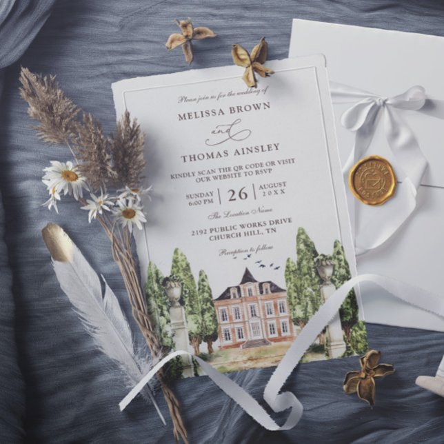 Watercolor English House Budget QR Code Wedding Invitation (Creator Uploaded)