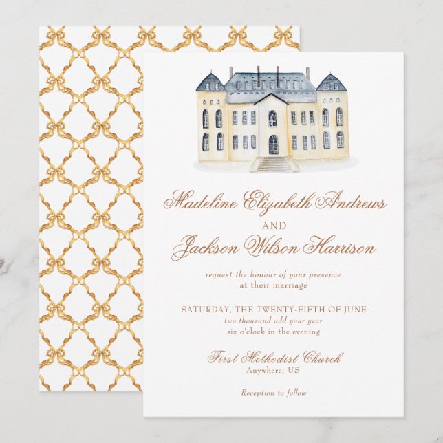 Watercolor English Manor Estate Wedding Invitation (Front/Back)