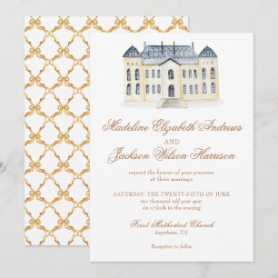 Watercolor English Manor Estate Wedding Invitation