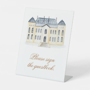 Watercolor English Manor Estate Wedding Pedestal Sign