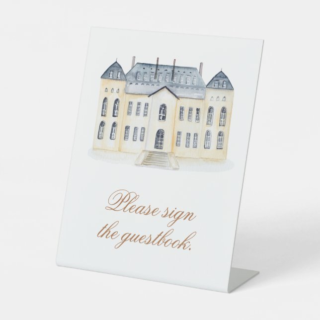 Watercolor English Manor Estate Wedding Pedestal Sign (Front)