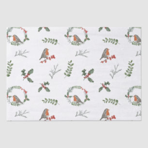 Watercolor English Robin Christmas Holiday Gift Tissue Paper