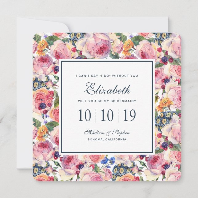 Watercolor | English Roses - Bridesmaid Invitation (Front)