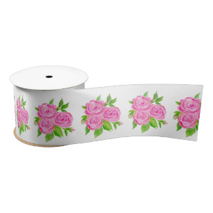 Watercolor English Roses Satin Ribbon