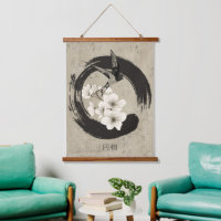 Watercolor Enso, swallow and cherry blossoms