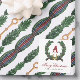 Watercolor Equestrian Laurel Wreath Monogram Card