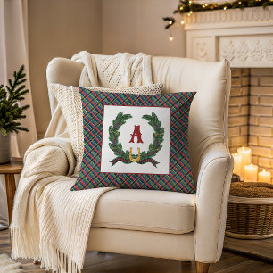 Watercolor Equestrian Laurel Wreath Monogram Cushion