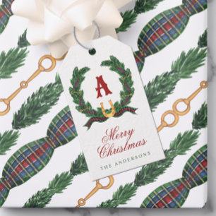 Watercolor Equestrian Laurel Wreath Monogram Gift Tags