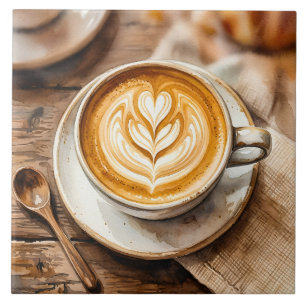 Watercolor Espresso Cup Cosy Latte Art Tile