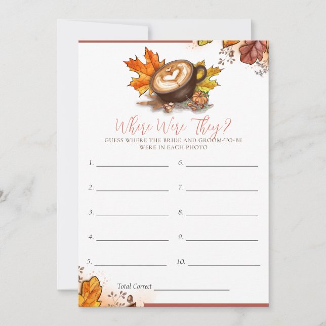 Watercolor Espresso Love Bridal Shower Game Card (Front)