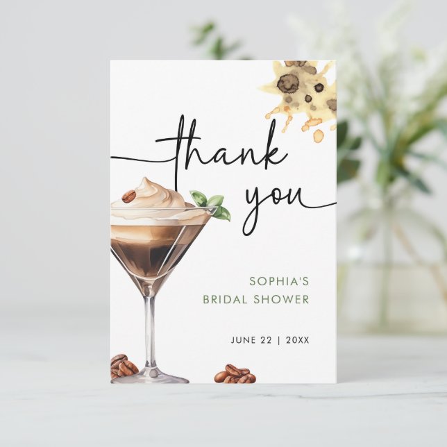 Watercolor Espresso Martini Bridal Shower  Thank You Card (Standing Front)