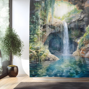Watercolor Ethereal Waterfall Grotto Shower Curtain