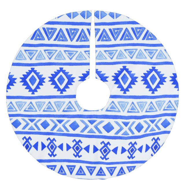 Watercolor ethnic Aztec, geometric pattern. Brushed Polyester Tree Skirt (Front)